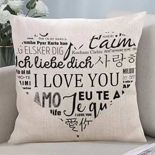 Valentine's Day Throw Pillow Cover Love You Heart Antique Living Room Sofa Pillow Cover Decorative Accent Pillow Case Double Sides Printed Linen Pillow Sham for Porch Home Accent 16x16 Inch