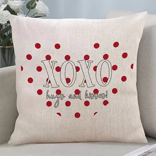 Valentine's Day Throw Pillow Cover XOXO Love Heart Antique Farmhouse Sofa Pillow Cover Decorative Lumbar Pillow Cover Both Sides Printed Linen Pillow Sham for Porch Home Decor 18x18 Inch