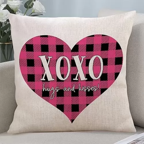 Valentine's Day Throw Pillow Cover XOXO Love Heart Antique Living Room Sofa Cushion Case Decorative Accent Pillow Case Double Sides Printed Linen Pillowcase for Home Decor 20x20 Inch