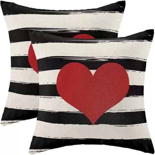 Valentines Pillow Covers 18x18 Inch Set of 2, Red Love Heart Throw Pillows Case, Valentine