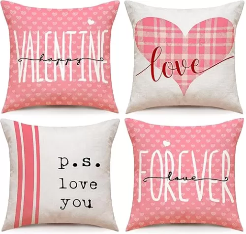 Valentines Pillow Covers 18x18 inch Set of 4, Pink Valentine