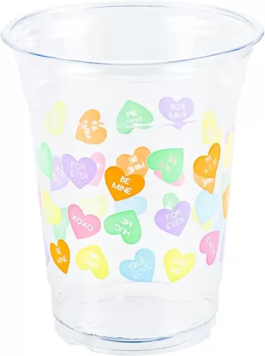 Valentines Plastic Cups Conversation Heart Party Cups 12oz Candy Color Heart Disposable Clear Drinking Cups for Charcuterie Treat Snack Wedding Galentine