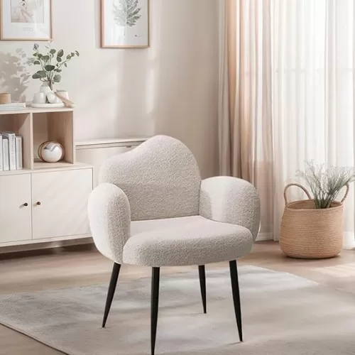 Vanity Chair, Love Seat, Reading Chairs for Adults, Living Room/Bedroom/Balcony/Office Chairs, Comfy Chair with Arm, White Corduroy Fabric, Make Up Chairs, Modern Furniture