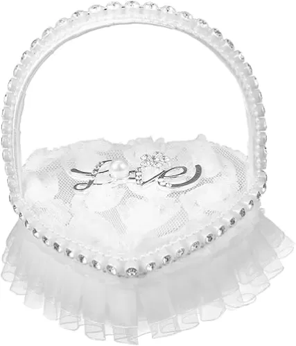 VICASKY Lace Ring Pillow Ring Bearer Cushion Wedding Ring Pillow Heart Shape Ring Pillow Ring Barrier Pillow for Wedding Heart Shaped Ring Pillow Ring Bracket Box Pearl Bride Satin
