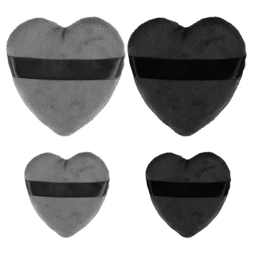 VOCOSTE 4 Pcs Loose Powder Puff, Face Soft Heart Shape Puff Blender Beauty Makeup Tool Short Plush, Gray Black