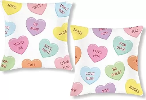 WATINC 2Pcs Conversation Heart Valentine Pillow Covers Valentine’s Day Candy Hearts Throw Pillowcase Love Bug Marry Me XOXO Cushion Cases Decoration for Sofa Home Living Room Couch 18 x 18 Inch