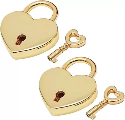 Waziaqoc 2PCS Heart Shaped Padlocks, Small Gold Padlock with Keys Metal Decorative Locks for Jewelry Box Storage Box Diary Mini Bags