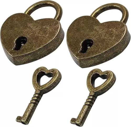 Waziaqoc 2PCS Mini Antique Bronze Heart Shaped Padlock with Key, Small Metal Padlock Decorative Locks for Diary Book Padlock, Jewelry Box, Storage Box, Suitcase, Handbag