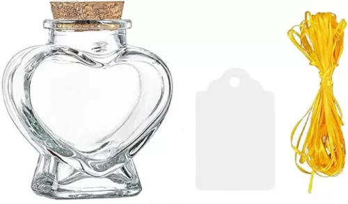 WENDIN Mini heart jars small heart shaped glass jars with cork lids candy jars(1 piece)