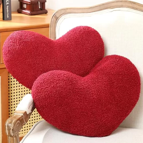 Wenqik 2 Pcs Valentines Heart Shaped Pillow Red Heart Throw Pillows Cardinal 14 x 14 x 4 Inches for Couch Bed Sofa Women Valentine‘s Day Gifts