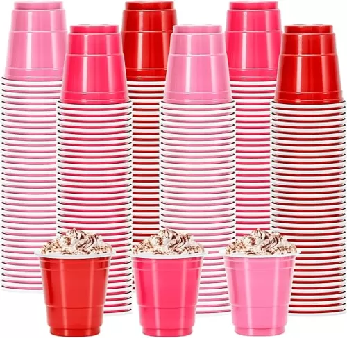 Whaline 150Pcs 2OZ Pink Plastic Shot Cups Disposable Mini Shot Glasses Small Pink Rose Red Party Cups for Party Beer Drinks Snacks Samples Tastings Supplies