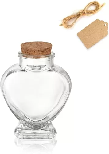 WHJY 3oz Glass Jars with Cork Lids Small Glass Jars with Label Tag and String Heart Shaped Decorative Glass Containers for Anniversary DIY Art Craft Wedding Home Decor (1)