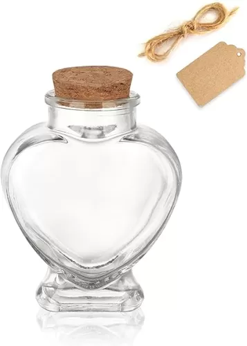WHJY 5oz Glass Jars with Cork Lids Decorative Glass Jars with Label Tag and String Heart Shaped Glass Containers for Anniversary DIY Art Craft Wedding Home Decor (1)