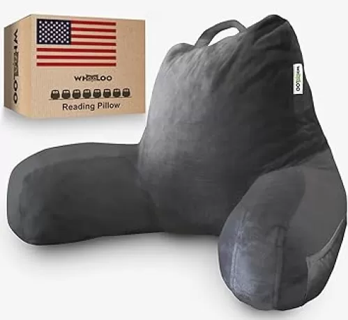 WhooLoo Reading Pillow Sitting Up in Bed Backrest Support Large Adult Back Wedge Watching TV Bedrest Gerd Heartburn Recovery Snoring Made in The USA 100% Memory Foam w/Removable Washable Cover