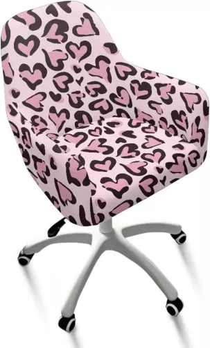 Xoenoiee Heart Shape Leopard Pattern Swivel Office Arm Chair Covers Stretch Soft Desk Chair Slipcovers, Curved Back Leisure Armrest Chair Protector Accent Dining Chair Cover