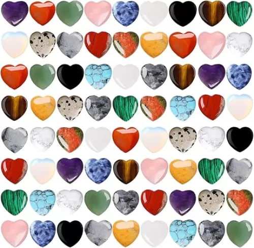 YATOJUZI 72Pcs Heart Healing Crystals Stones Set Bulk Wholesale 18 Colors Mix-Color Palm Pocket Gemstone Love Stone Reiki Energy Balancing Polished Suit for DIY Meditation Decor Gifts for Women Men