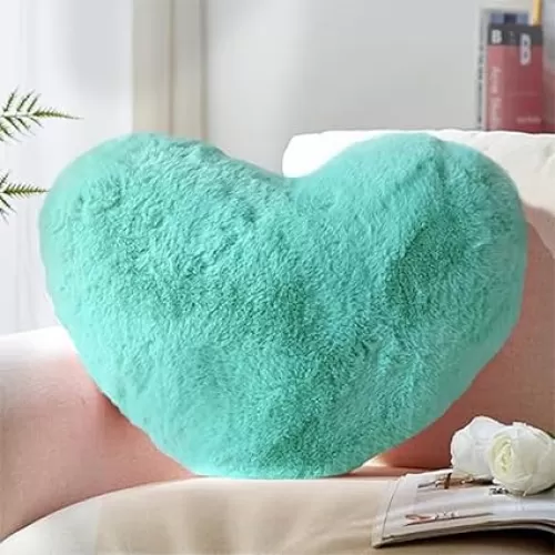 YRXRUS Heart Pillows, Love Heart Shaped Pillow, Small Cute Green Heart Pillows for Gifts, Faux Rabbit Throw Pillows for Her, Kids, Girls Home Decoration, 10X11 Inch