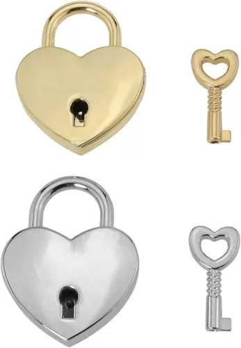 ZCZQC Love Lock 2PCS Gold and Silver Small Heart-Shaped Padlocks with Key for Jewelry Box Wedding Card Box Treasure Chest Wine Box Diary Book Metal Love Padlock