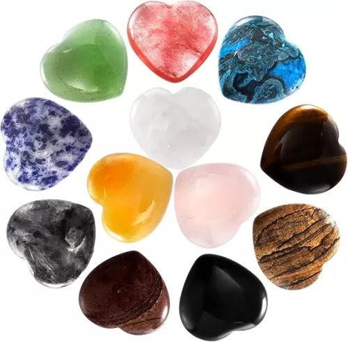 ZEAYEA 12 Pcs 1 Inch Heart Shaped Stones, Natural Heart Love Worry Stones, Chakra Healing Crystal Set for Balancing Reiki Healing Meditation Massage Energy Yoga and Decoration, 12 Colors