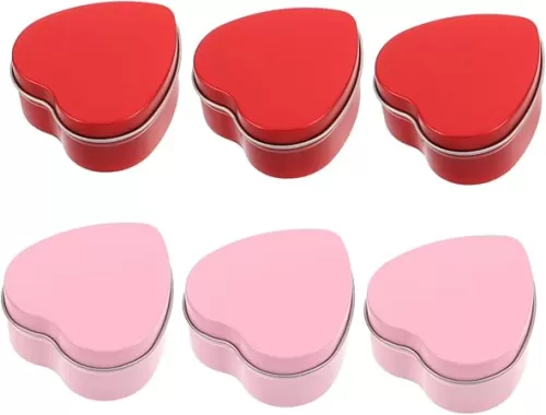 Zerodeko 6pcs Heart Shaped Metal Storage Boxes with Lids Red and Tin Boxes for Candies Jewelry Wedding Favors Valentine