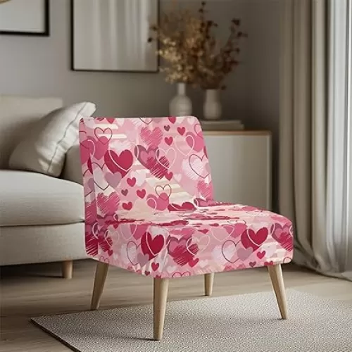ZOUTAIRONG Valentines Day Heart Accent Chair Covers Without Arms Chair Slipcover for Living Room Slipper Chair Cover Stretchable Armless Accent Chair Cover for Home Decoration