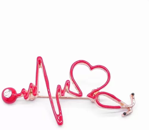 1 Piece Stethoscope Brooch Pins Electrocardiogram Stethoscope Brooch Heart Shaped Pin Stethoscope Lapel Pin for Clothing Bags Women Men Decorations