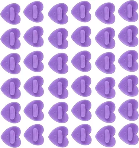 100Pcs Rubber Pins, Heart Shape Butterfly Clutch Back Pins, Brooch Clothing Fixing Cap Replacement Badge Lapel Pins, Purple Tie Clip Back Pin Fixer, DIY Clothing Accessories