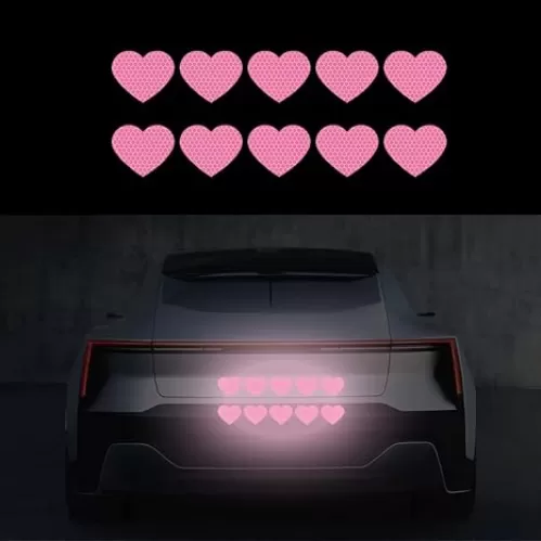 10pcs Heart Vinyl Decal for Cars, High Intensity Reflective Scratch Cover DIY Stickers for Window Bumper Decals Waterproof Sticker (Pink)