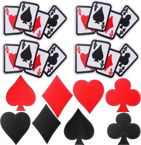 12pcs Playing Cards Logo Iron on Patches Red Black Heart Ace Poker Embroidered Sew on Applique Halloween Costume Accessories for DIY Clothing Jeans Jackets Backpacks Hats Decor