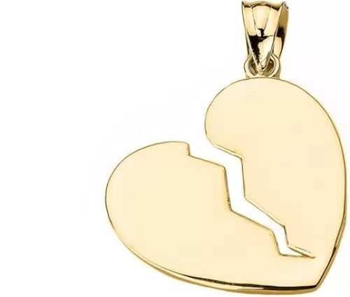 14k Yellow Gold Broken Heart Charm Pendant