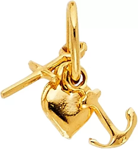 14k Yellow Gold Faith Hope Love Symbol Anchor Heart Cross Pendant Fashion Charm