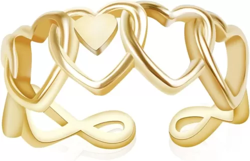 18k Gold Plated Adjustable Rings - Chunky Heart, Cross, T Bar & Butterfly Rings with Cubic Zirconia Diamonds - Size 5-8