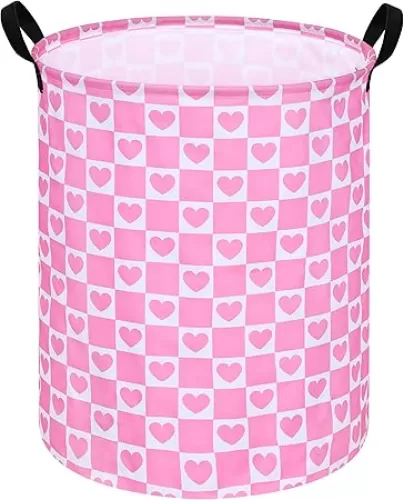19.7" Round Kids Laundry Basket Love Heart Gift Basket Storage Laundry Hamper Laundry Basket Baby Toys Nursery Bin with Handles, Storage Basket for Kids Room Bedroom Decor