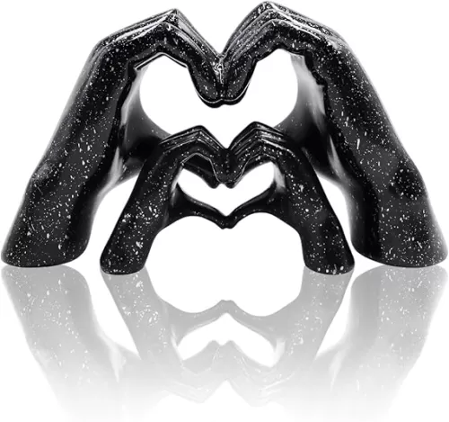 2 Pack Gold Heart Hands Sculpture Decor, Resin Golden Modern Abstract Love Finger Statue, Gold Hand Model Decoration for Home Living Room Bedroom Bookshelf Shelves Wedding Office Desk Table