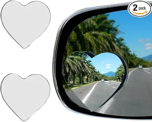 2 Pack Heart Blind Spot Mirrors, Heart Shaped Wide Angle Convex Rearview Side Mirrors, Cute Frameless Stick-On Car Accessories for Women, SUVs, and Trucks