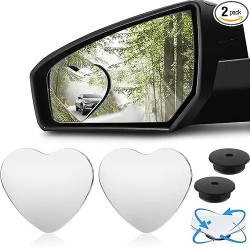2 Pcs Blind Spot Mirrors, Heart Shaped HD Glass Frameless Convex Rear View Mirror, Automotive Exterior Accessories with Adjustabe 360°Wide Angle, Rearview Mirror Accessories for Cars/SUVs/Motorcycles/RV
