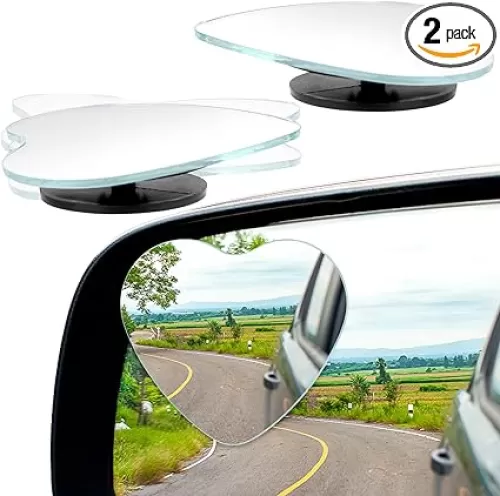 2 Pcs Heart Blind Spot Mirror Car Side Mirror Blindspot Adjustabe Angle Removable Wide Angle Convex RearView Mirrors Universal Fit Stick Car Accessories for Cars Trucks Women Men Silver 2.36 × 2.17 "