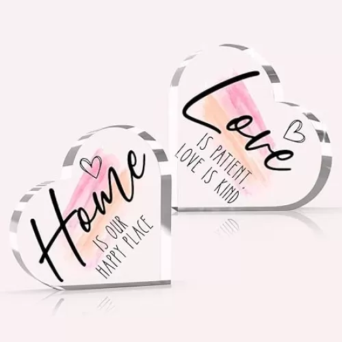2 Pcs Table Decorations for Living Room Home - Coffee Table Heart Decor for Dining Room Shelf Housewarming Gifts New House Decoration (Home - Love)