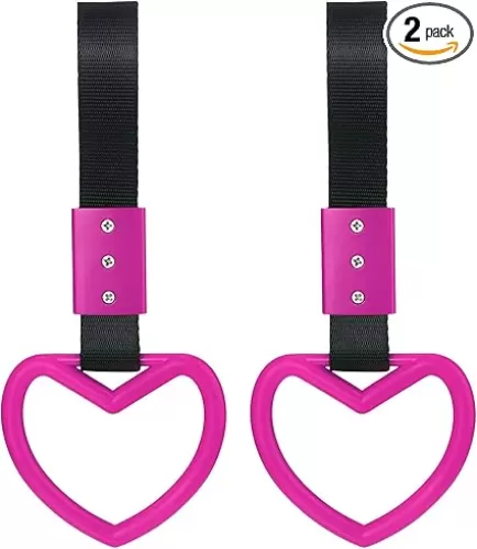 2 Pieces Rings Heart Shaped Car Handle Straps Drift Charm Rear Bumper Warning Ring Decor Subway Bus Broken Heart Handle for Car Interior(Rose Red)