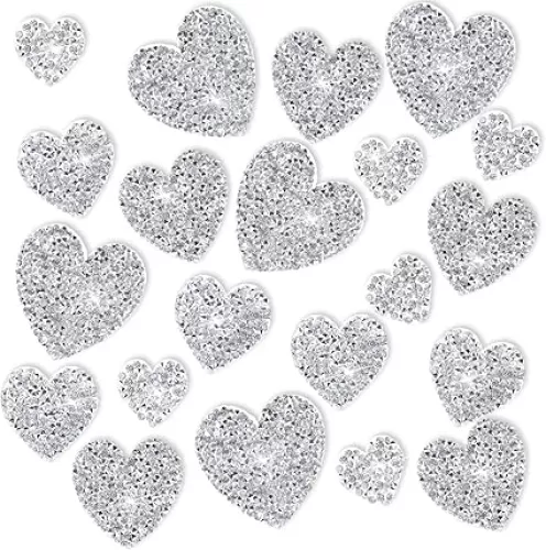 20 Pieces Iron on Rhinestones Heart Patches Iron on Patches for Clothes Patches Iron on Patches Rhinestone Love Hearts Glitter Crystal Patches for Clothing Jeans Shoes Hats Repair