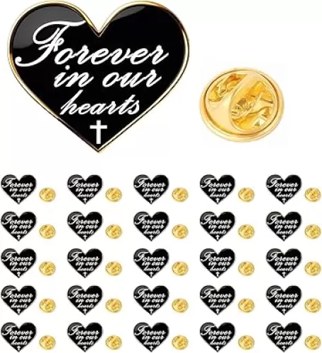 25/50/100 pieces Heart shape metal Forever in our hearts Brooch pin Funeral mourning Memorial lapel pins badge bulk
