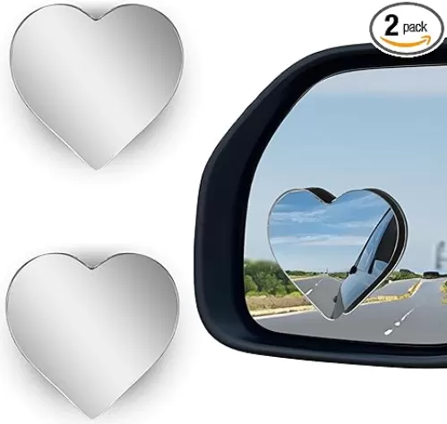 2Pcs Cars Heart Shaped Blind Spot Mirrors Car Side Mirror Blindspot Adjustabe Angle Removable Wide Angle Convex RearView Mirror for Enhanced Safety Universal Fit Stick, Car Accessories for Cars Suvs