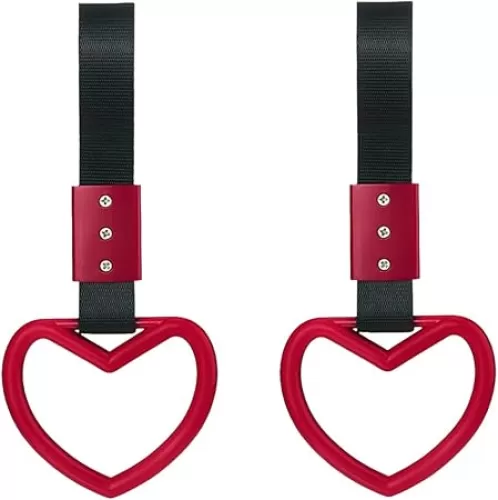 2PCS Heart-Shaped Car Handle Straps, Auto GRAP Handle Warning Pull Ring, Heart Decor for Car, SUV, Subway, Bus