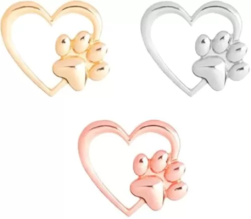 3 Colors Cat Dog Pawprint Pin for Women Love Heart Puppy Pet Footprint Brooch Pins Animal Badge Gift