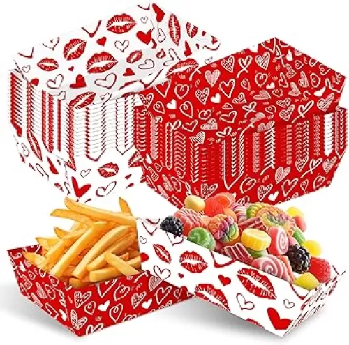 36Pcs Red Heart Love Paper Food Tray Heart Love Disposable Food Boat Food Serving Tray for Engagements Anniversary Birthday Party Supply Decorations