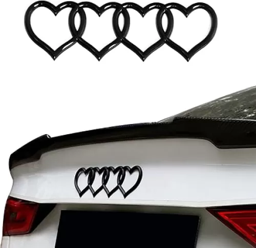 3D Badge Decal Sticker, Love Heart Logo Rear Trunk Emblem, Car Replacement 3D Sticker, Car Exterior Emblems Badge 3D Sticker Decal Fit for Audi A3 A4 A5 A6 A8 TT R8 Q3 Q5 Q7 (Bright black)