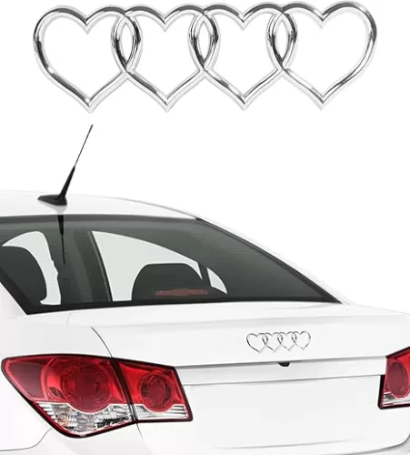 3D Car Decals - Heart Decals for Car Trunk Badge, Logo Emblem Sticker, Tail Replacement Decoration - Applicable to A3 A4 A5 A6 A8 TT R8 Q3 Q5 (Silver)