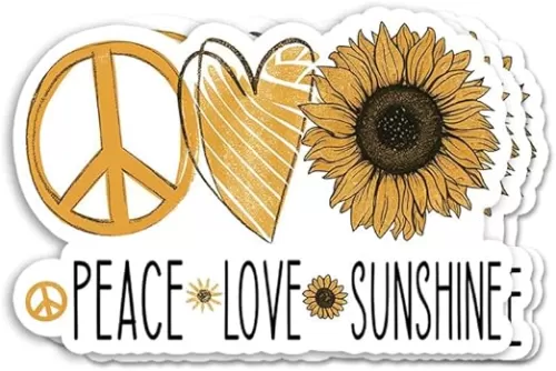 (3pcs) Peace Love Sunshine Sticker - Retro Aesthetic Hippie Decal Featuring Peace Symbol Heart and Sunflower - Boho Vinyl Sticker for Laptop Water Bottle Car Window - Cute Sunflower Lover Gift