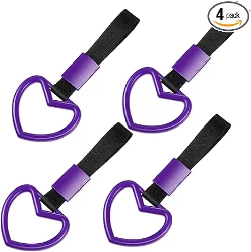 4 Pieces Ring Heart-Shaped Car Hand Strap Decorative Warning Loops Rear Bumper Warning Ring for Car Interior Exterior Decoration (Purple, Black)