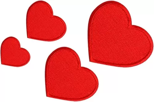 4PCS Cute Hearts Emblem Iron On Patch Embroidered Sew On Patches for Couples Wedding Dress Arts Craft Clothes Patches (Red)